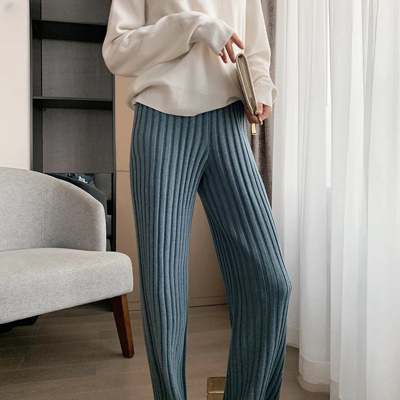 Thick Knitted Wide-Leg Pants