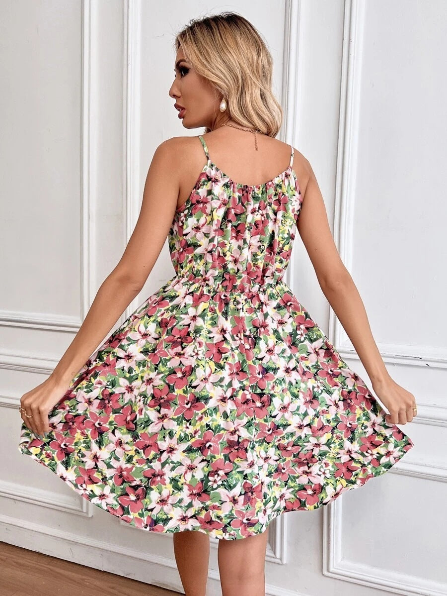 Floral Print Dress With Elastic Waist Design - RADA LONDON