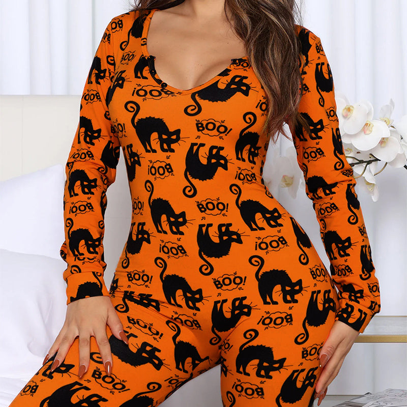 Halloween Printed Jumpsuit Long Sleeve - RADA LONDON