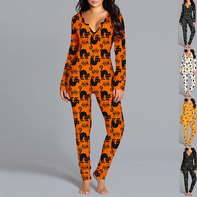 Halloween Printed Jumpsuit Long Sleeve - RADA LONDON